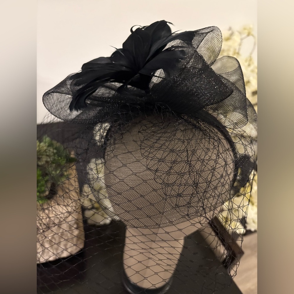 Elegant Black Fascinator with Feather Detail